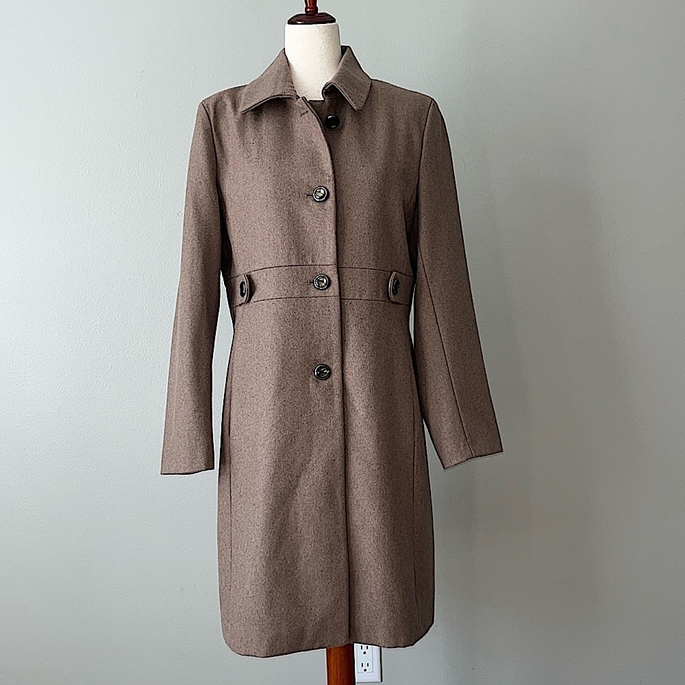 Marvin Richards Wool Blend Single Breasted Car Coat Taupe Brown Women’s M